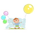 Cartoon boy holding color balloons Royalty Free Stock Photo